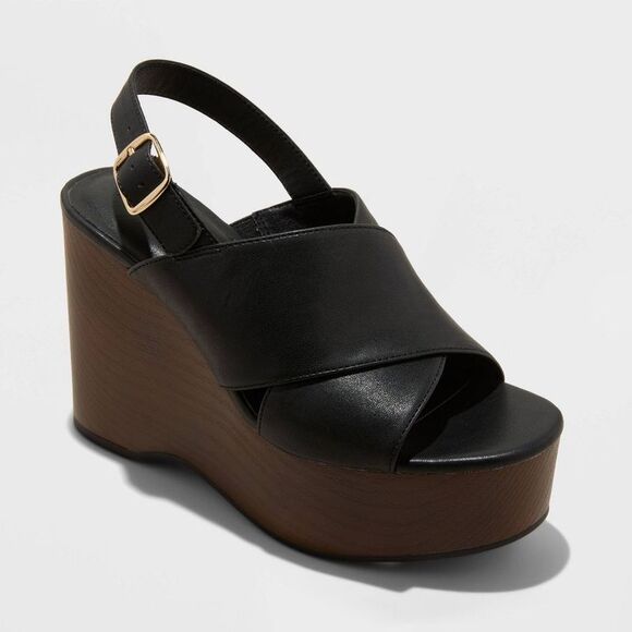 Universal Thread - Women's Naomi Wood Wedge Heels with Memory Foam In Black - Picture 1 of 4